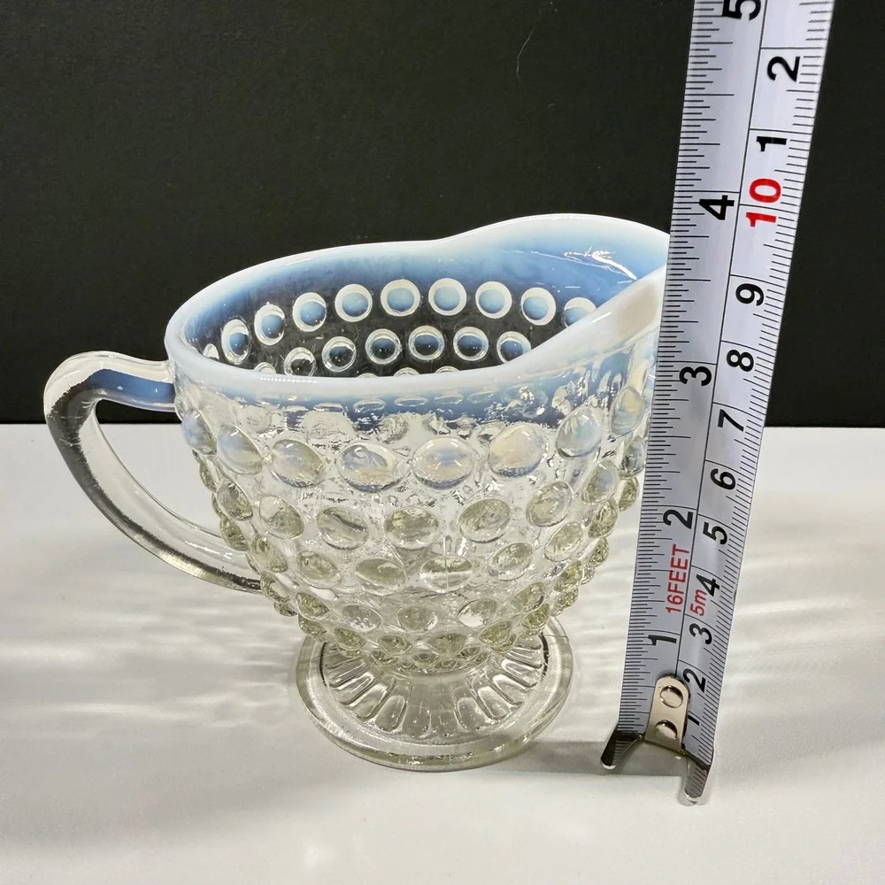 Anchor Hocking Fenton Moonstone Opalescent Hobnail Glass Creamer Vintage 3.5